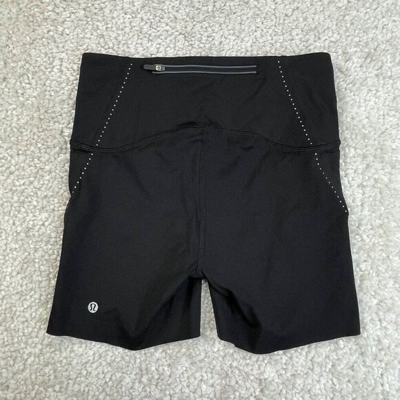 Lululemon Black High Waisted Biker Short Reflective Zip Pocket - Picture 2 of 7